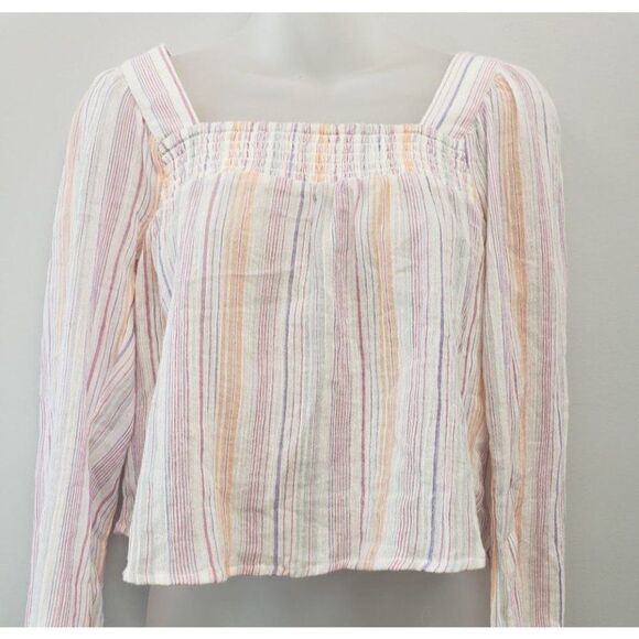 BCBGeneration Cotton Blouse Top Women's XXS 2XS White Green Purple Long-Sleeve - Picture 9 of 12